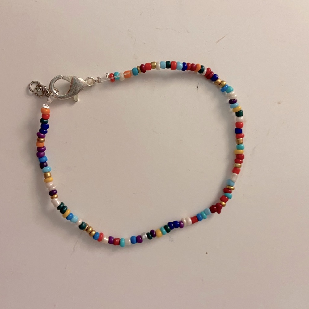 Handmade small mixed rainbow beads anklet w/ clasp